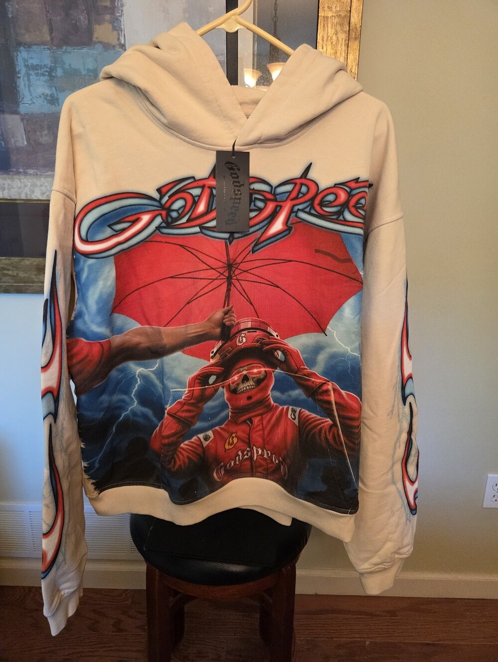 Godspeed Out of Many One Skull Racer Hoodie Bone M NWT Limited 201/444 Bag